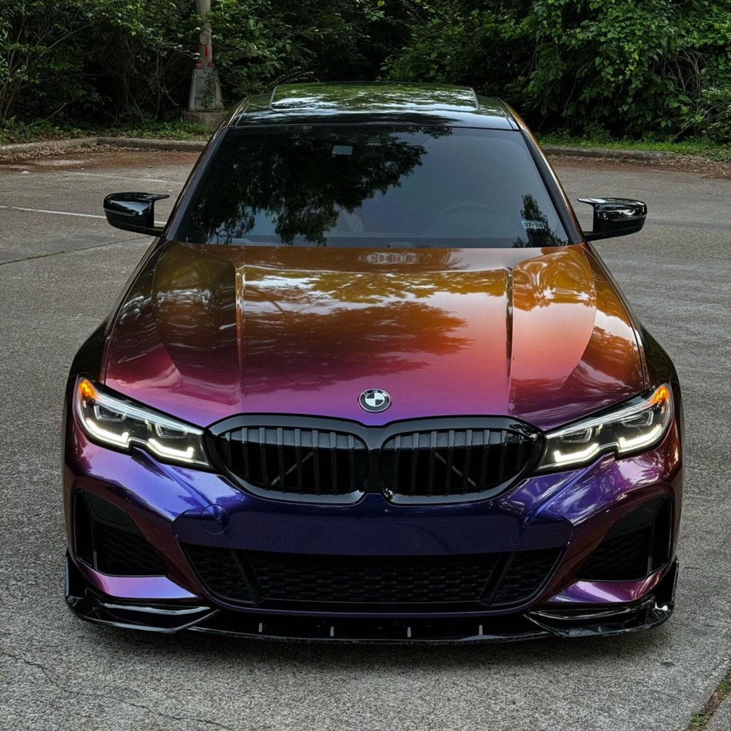 BMW 3 Series hood in TeckWrap Purple Sunset color shift film
