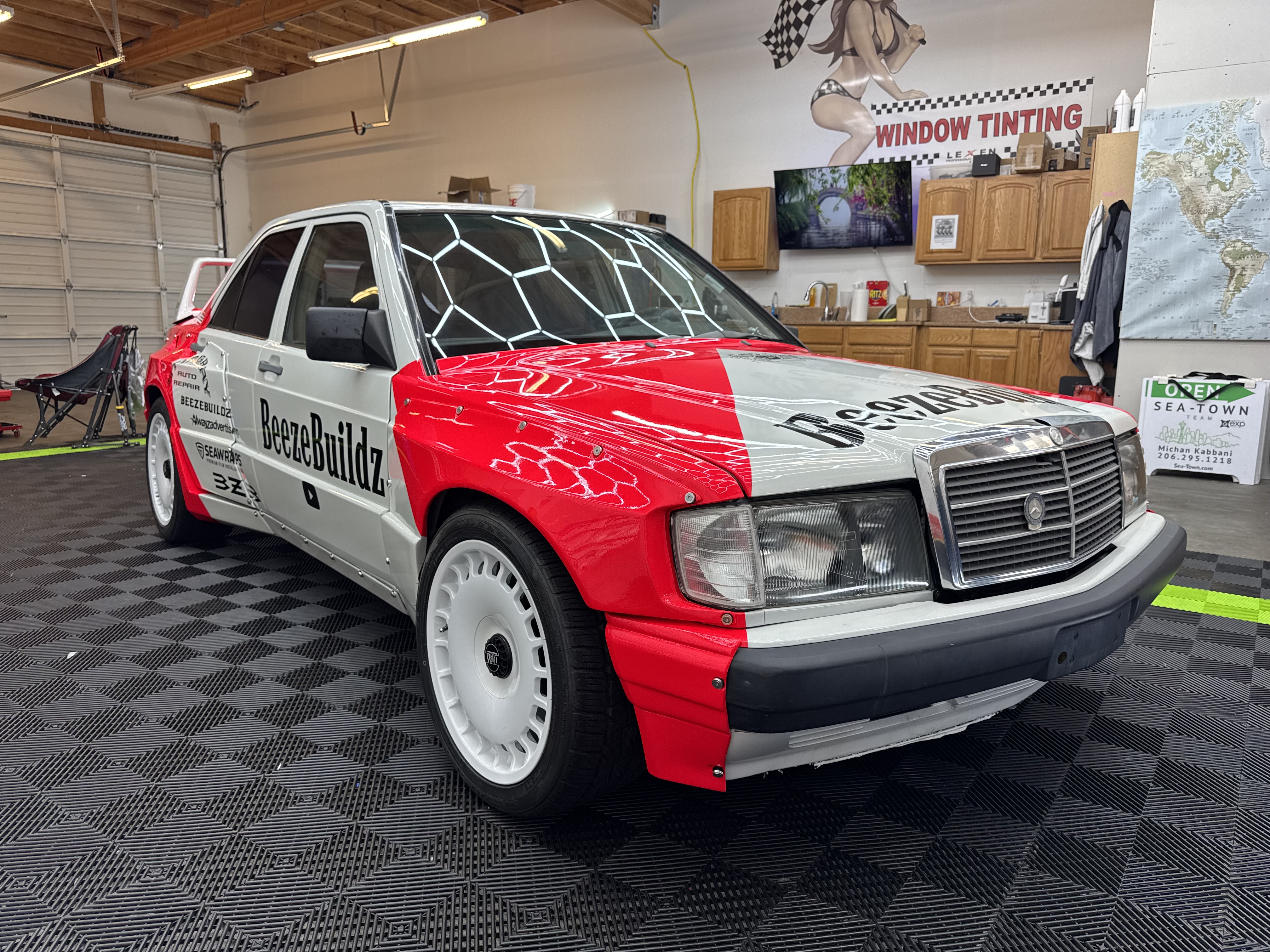 Custom vehicle graphics on a Mercedes 190E by SeaWraps