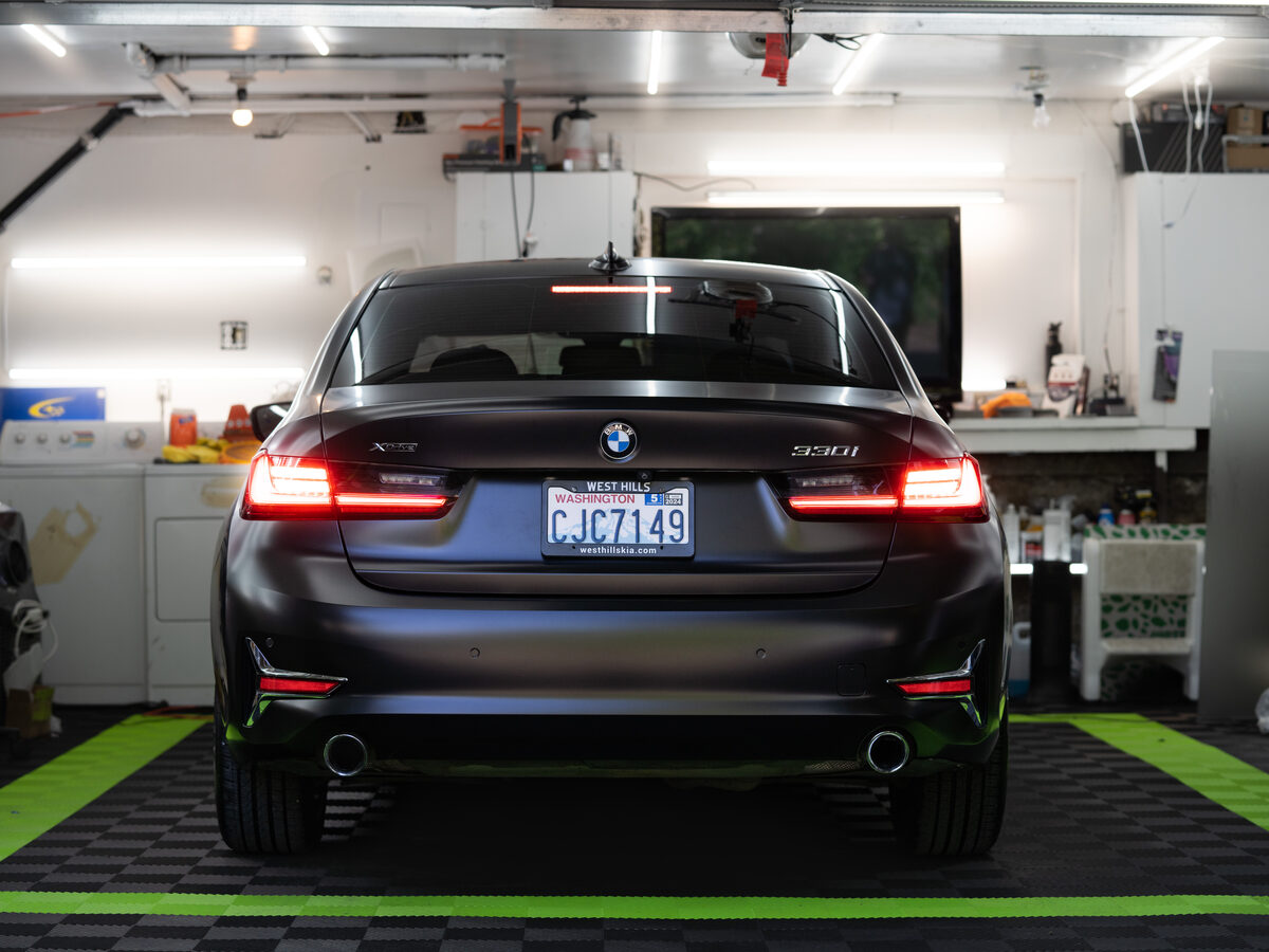 BMW 330i Satin Black wrap by SeaWraps