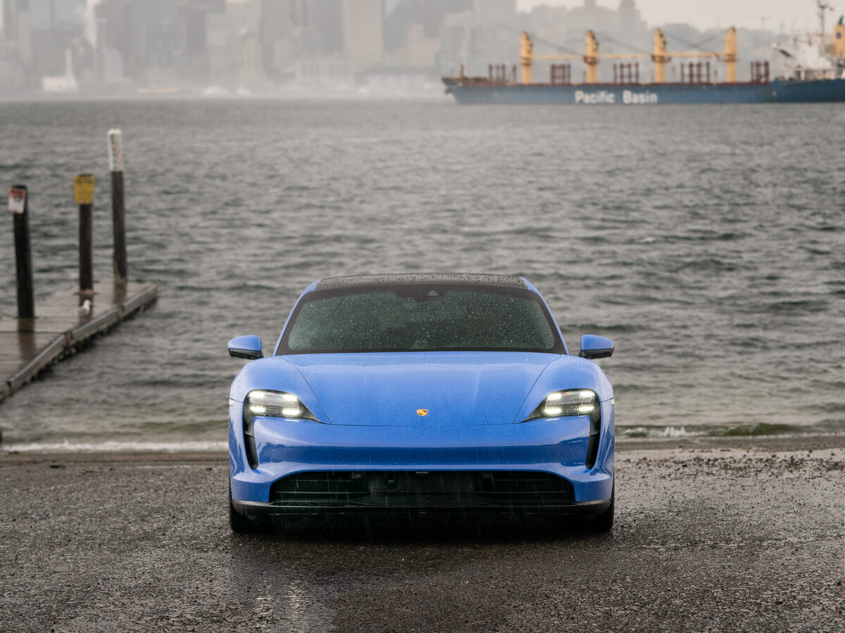 Porsche Taycan Gloss Narwhal Blue wrap by SeaWraps