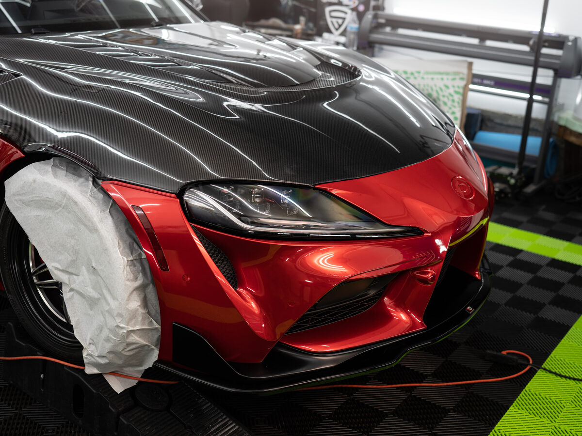 Toyota Supra Gloss Vampire Red wrap by SeaWraps