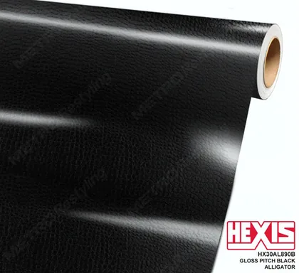 HEXIS Gloss Pitch Black Alligator (HX30AL890B) vinyl wrap film swatch