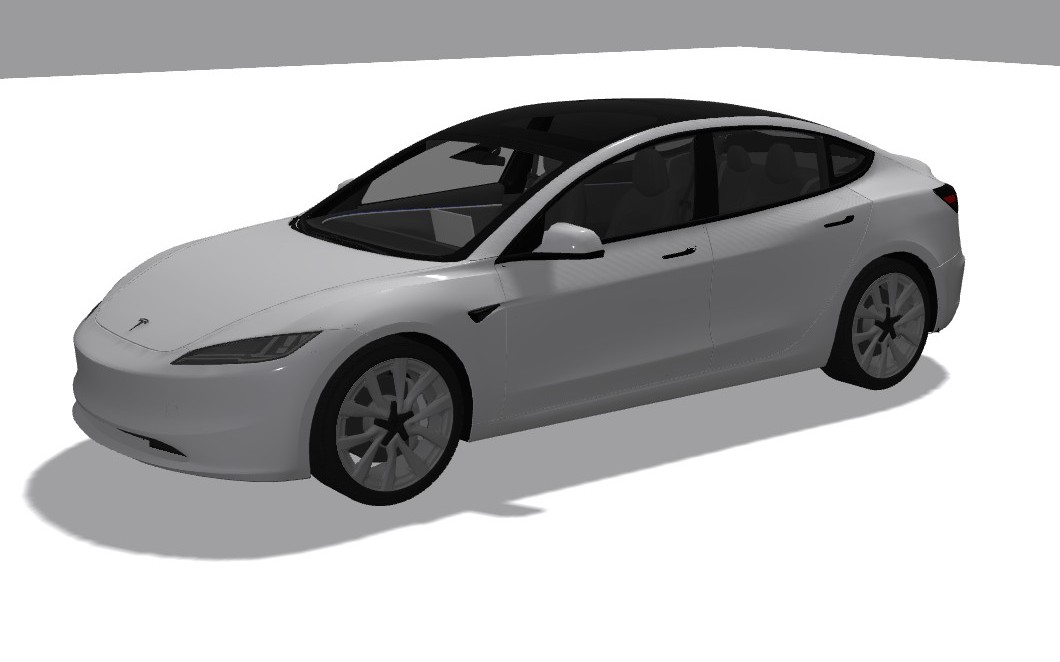 3D render of a Tesla Model 3 sedan used for the interactive tint simulator